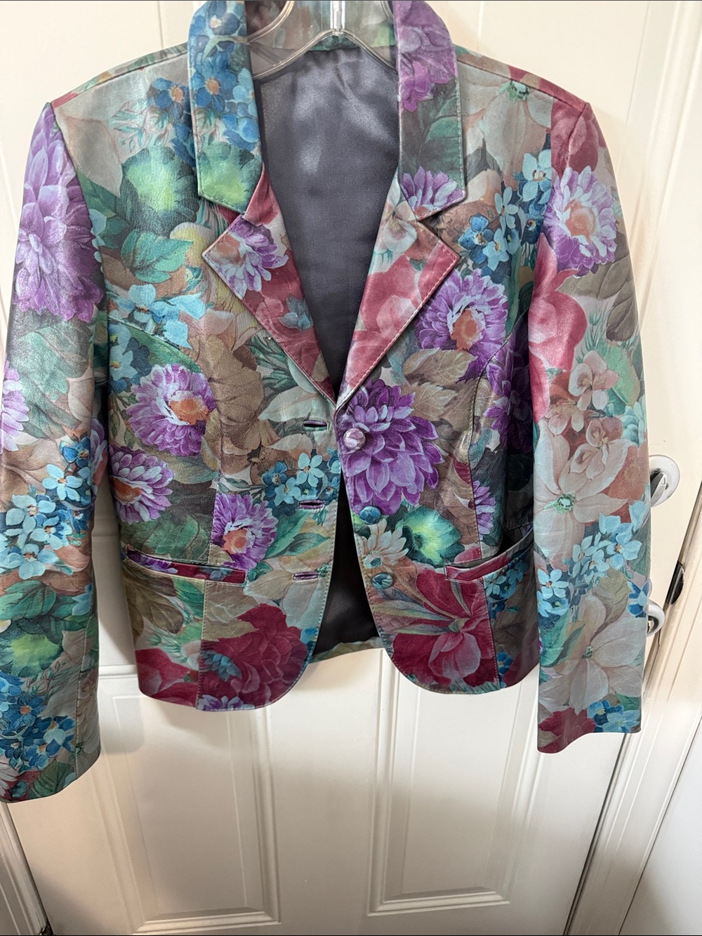Nossa Floral Print Leather Blazer - Multicolor S